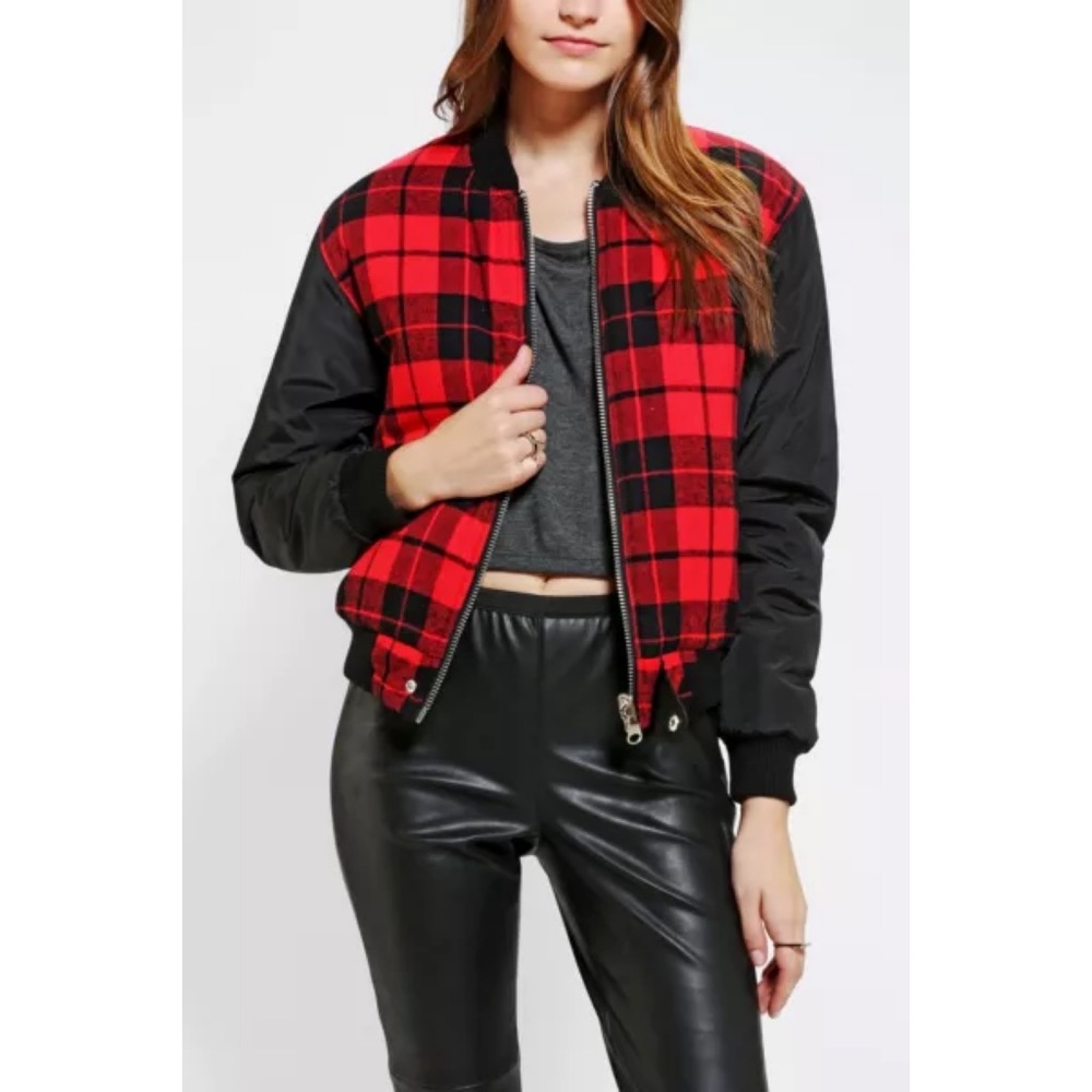 UNIF UO Reversible Plaid Bomber Jacket